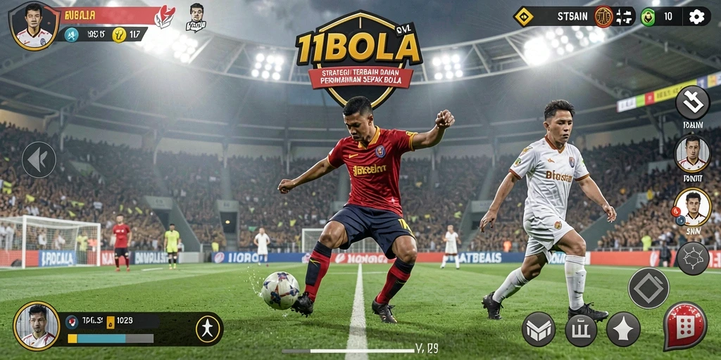 Tangkapan layar gameplay 11BOLA menampilkan pelatih yang merencanakan strategi.