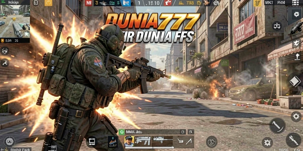 Screenshot gameplay DUNIA777 menunjukkan aksi pertempuran yang mendebarkan.