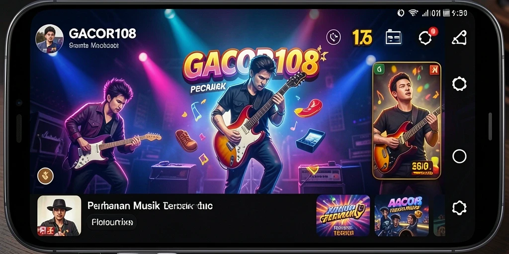 Tampilan gameplay GACOR108 dengan not musik yang menarik.