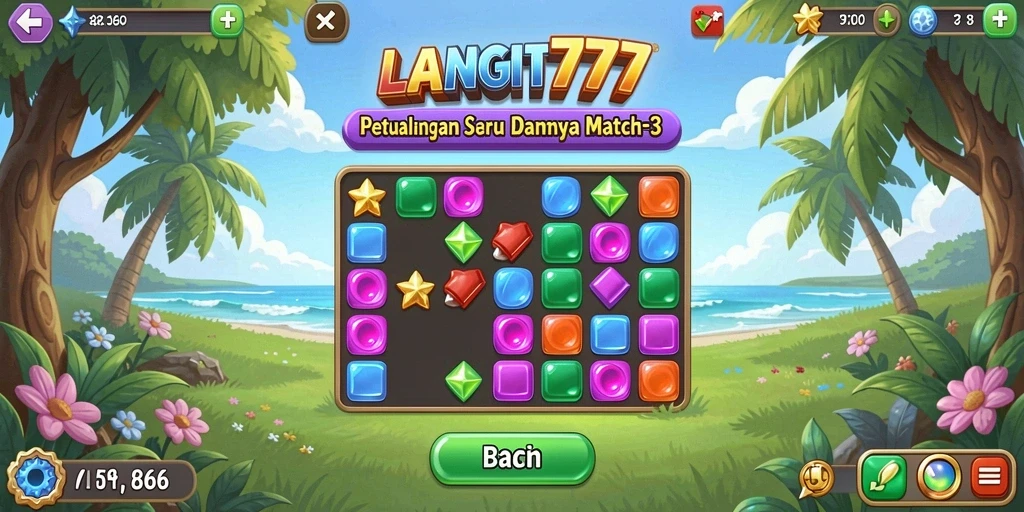 Tampilan gameplay LANGIT777 yang seru dan penuh warna dalam format Match-3.