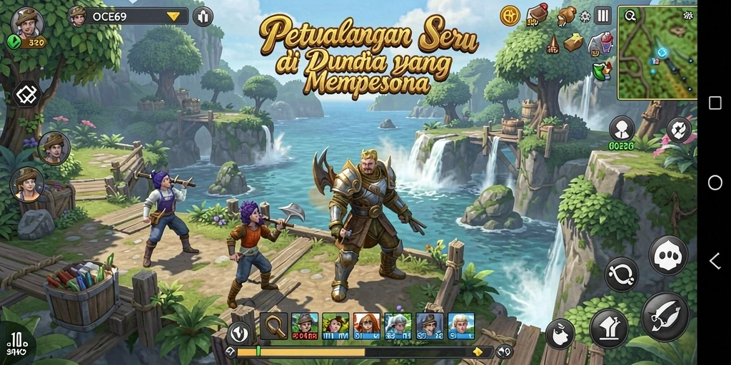 Screenshot gameplay OCE69 menunjukkan petualangan mendebarkan di dunia fantasi.
