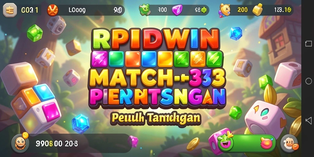 Tangkapan layar utama RPIDWIN menampilkan gameplay Match-3 yang penuh warna.